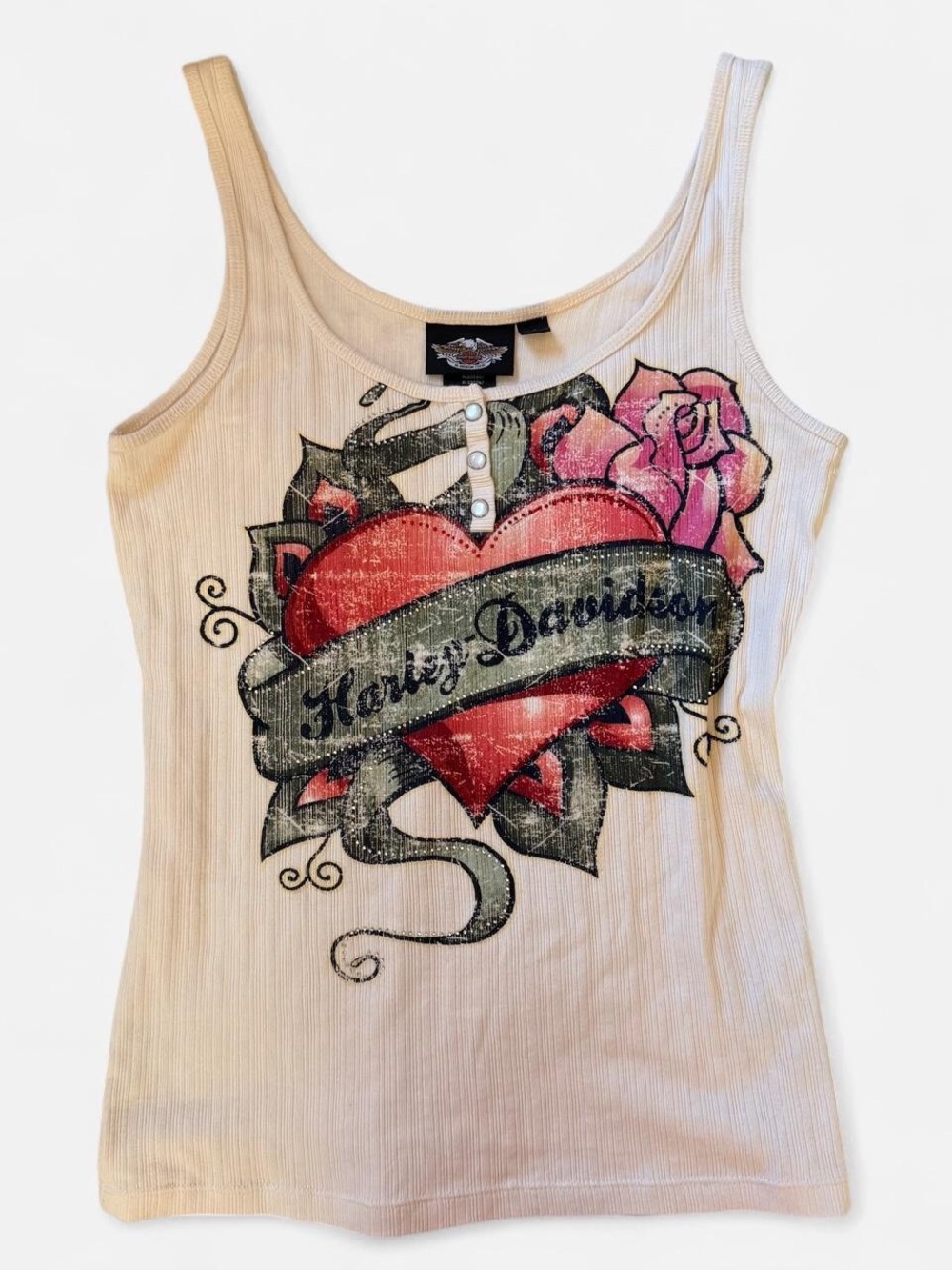 Harley-Davidson 2000s Ribbed Tank with Heart and Rose Graphic L